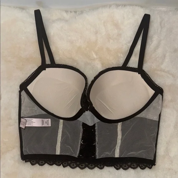 Victoria’s Secret Padded Demi Bustier Bra Top Black Lace Women’s 36B - Picture 8 of 15